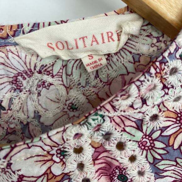 Solitaire Top Embroidered Floral Lace Eyelet Ruffle Sleeve Romantic Feminine S - Picture 4 of 7